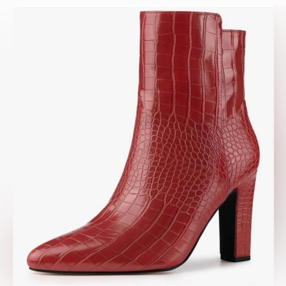 NWOT Alegria K Red Faux Crocodile Texture Heeled Booties Size 10